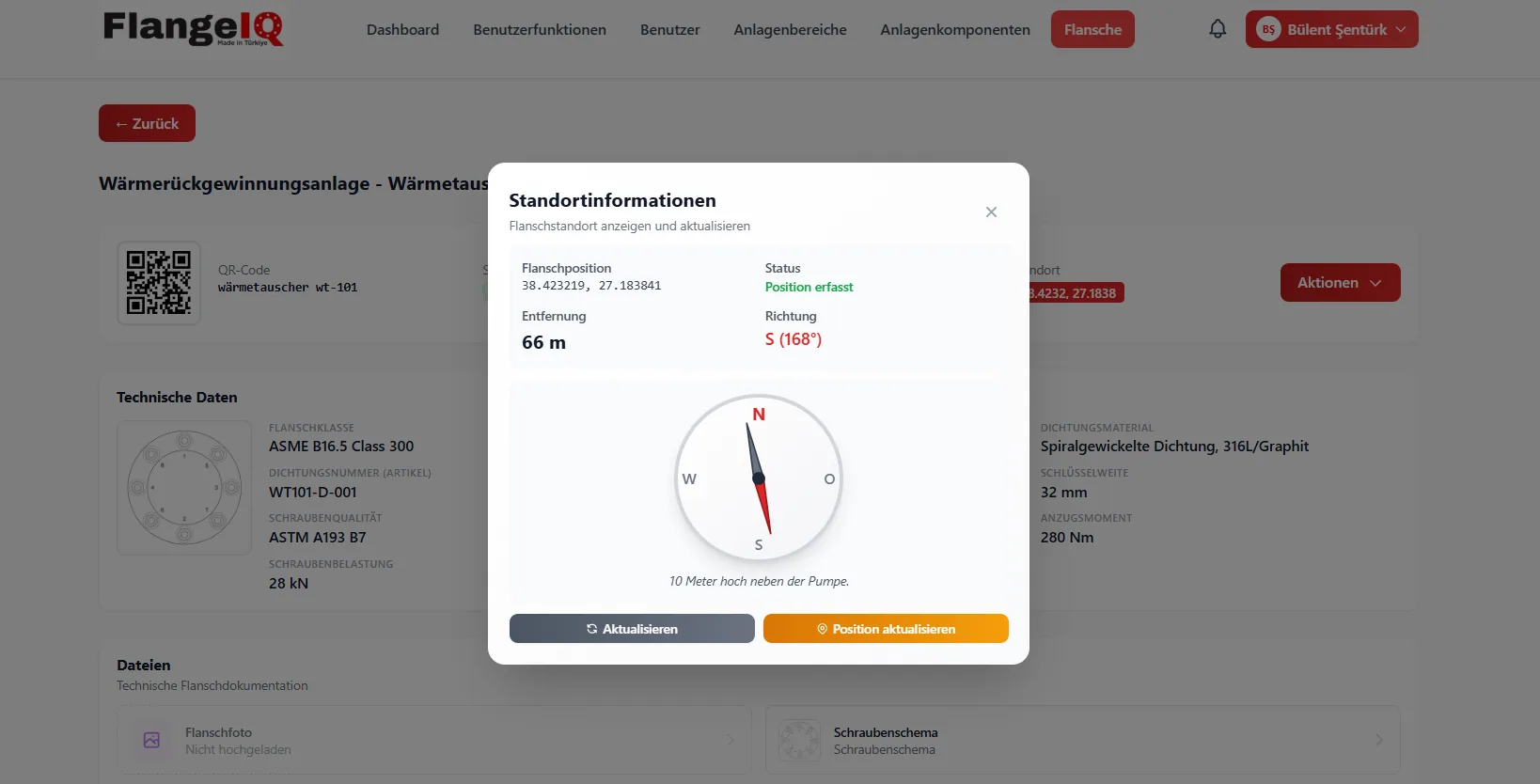 Standortinformationen mit Richtung und Kompass
