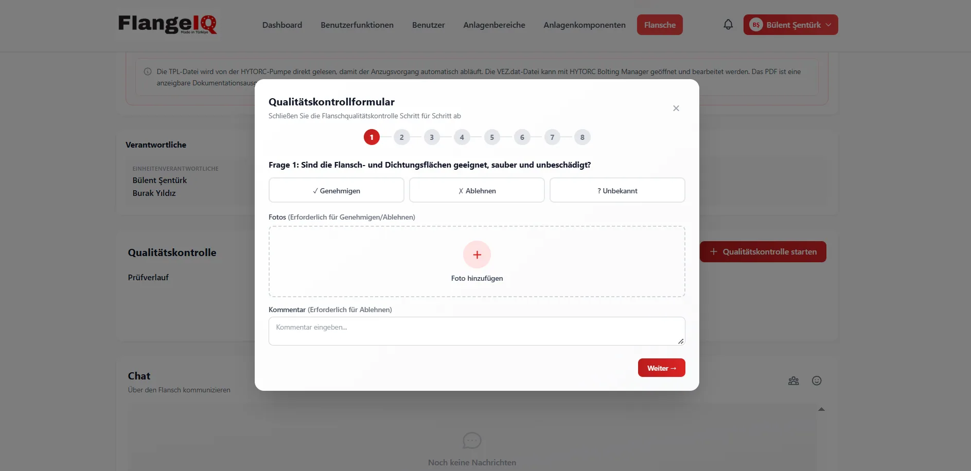 Qualitaetskontrollformular mit acht Schritten