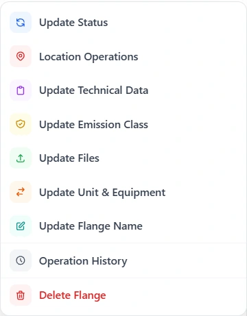 FlangeIQ flange actions menu