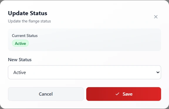 FlangeIQ status options and save form